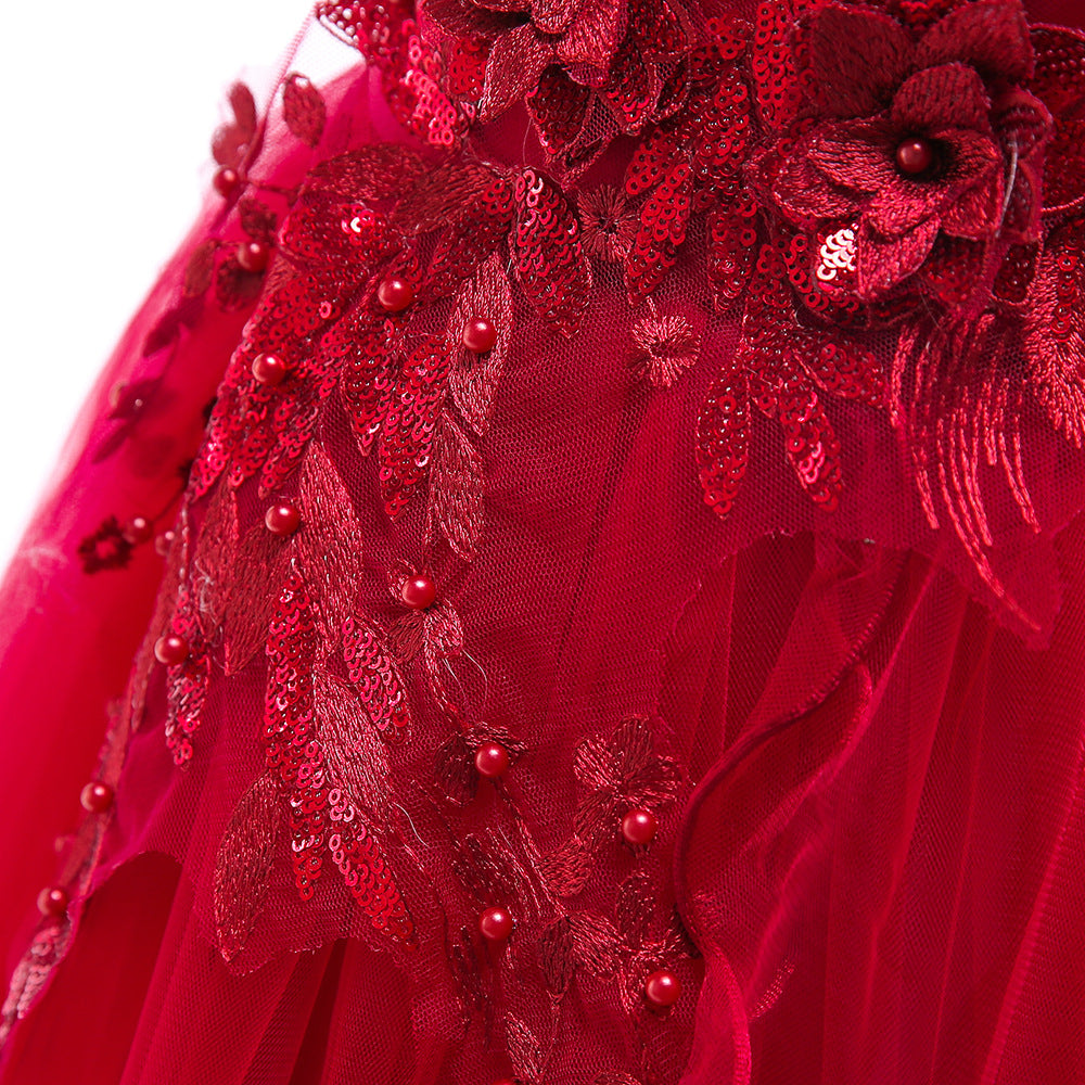 Girls Off Shoulder Mesh Floral Princess Maxi Dress | A-Line Party Gown