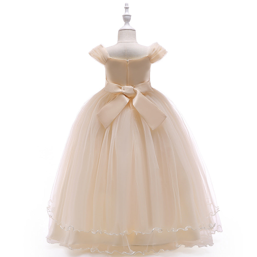 Girls Off Shoulder Mesh Floral Princess Maxi Dress | A-Line Party Gown