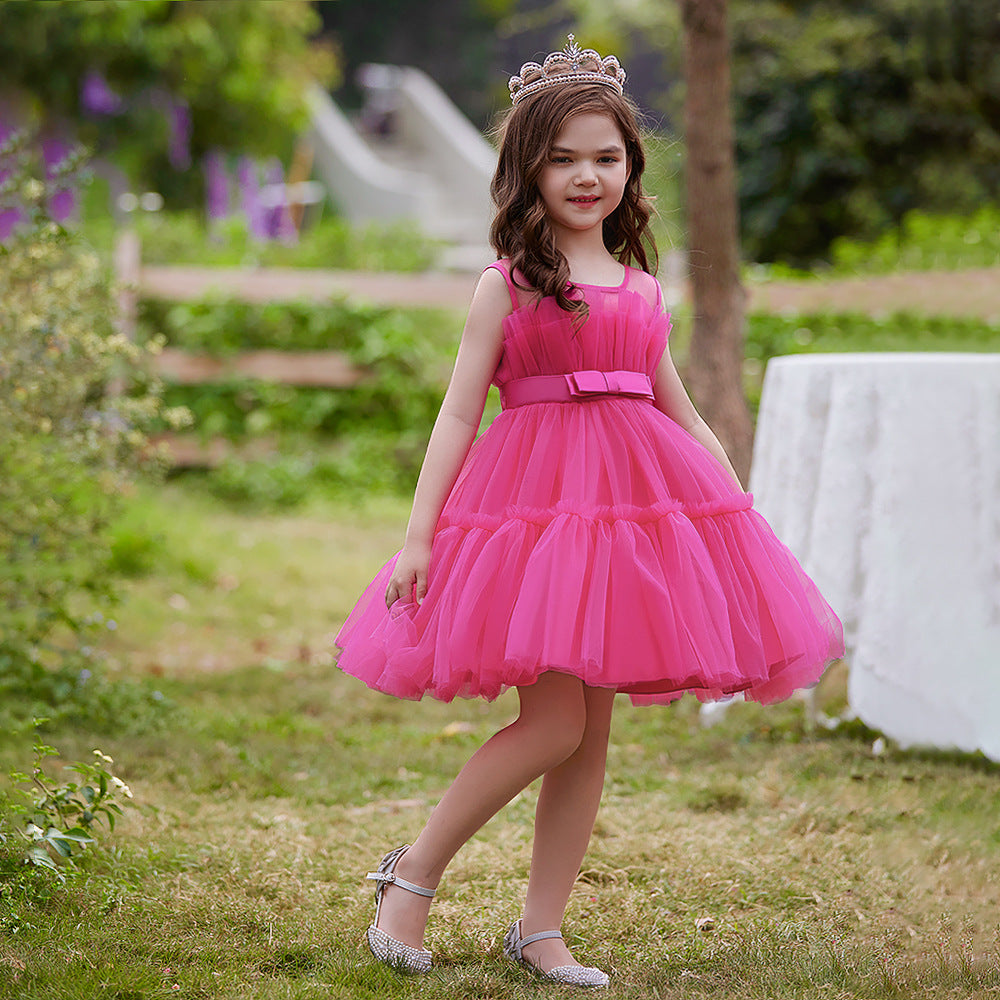 Cute Off Shoulder Pleated Tulle Flower Girl Dress for Parties & Weddings