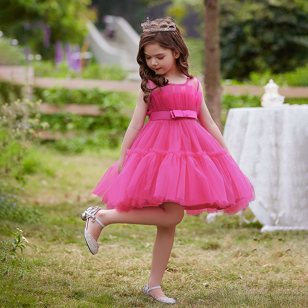 Cute Off Shoulder Pleated Tulle Flower Girl Dress for Parties & Weddings