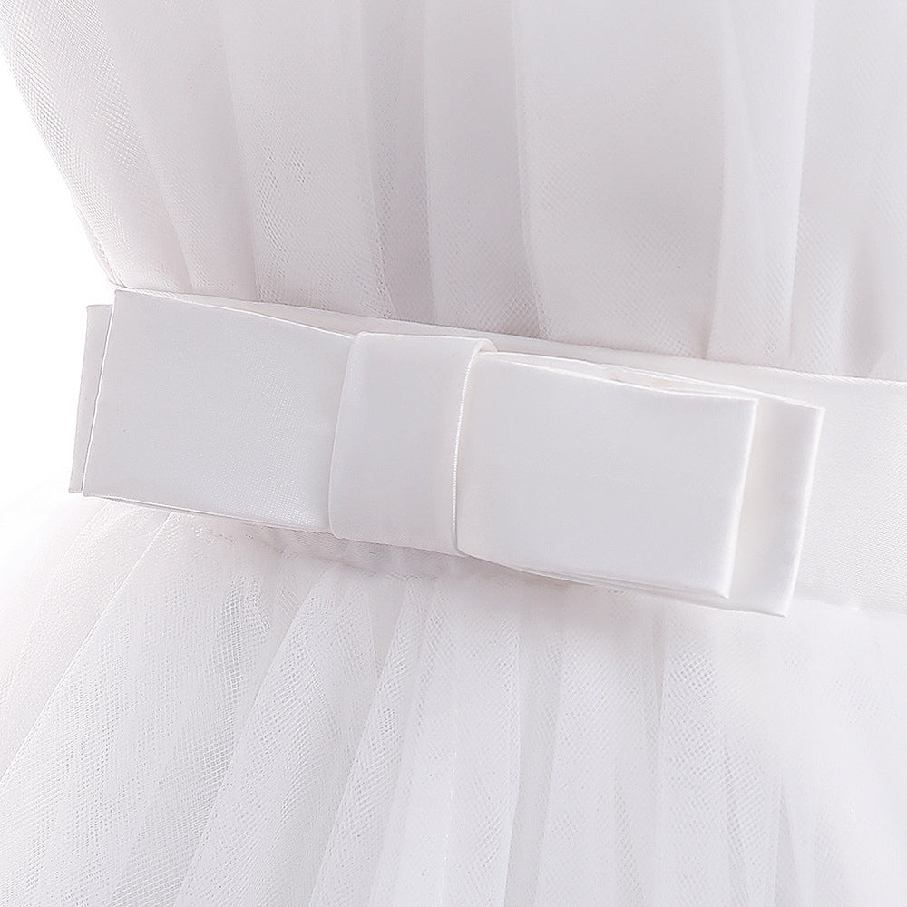 Cute Off Shoulder Pleated Tulle Flower Girl Dress for Parties & Weddings