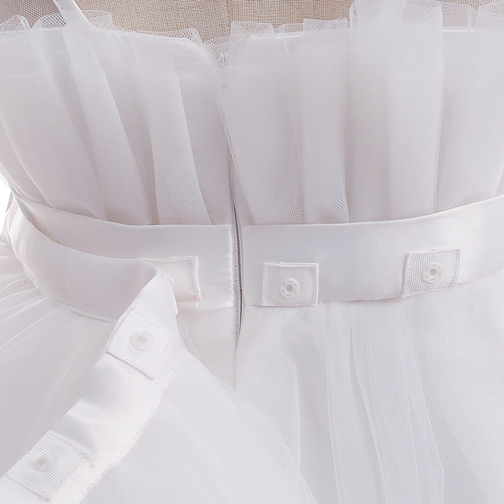 Cute Off Shoulder Pleated Tulle Flower Girl Dress for Parties & Weddings
