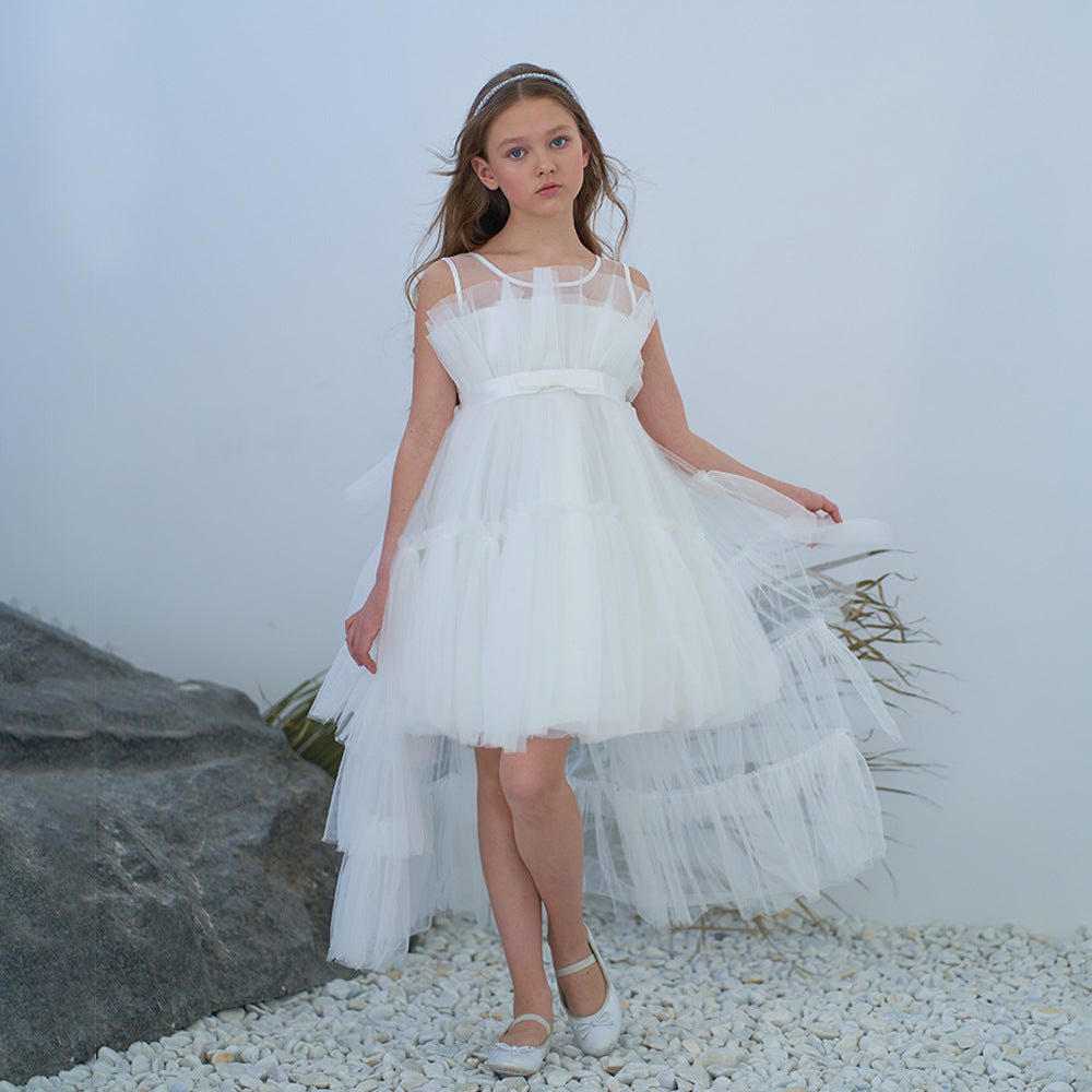 Cute Off Shoulder Pleated Tulle Flower Girl Dress for Parties & Weddings