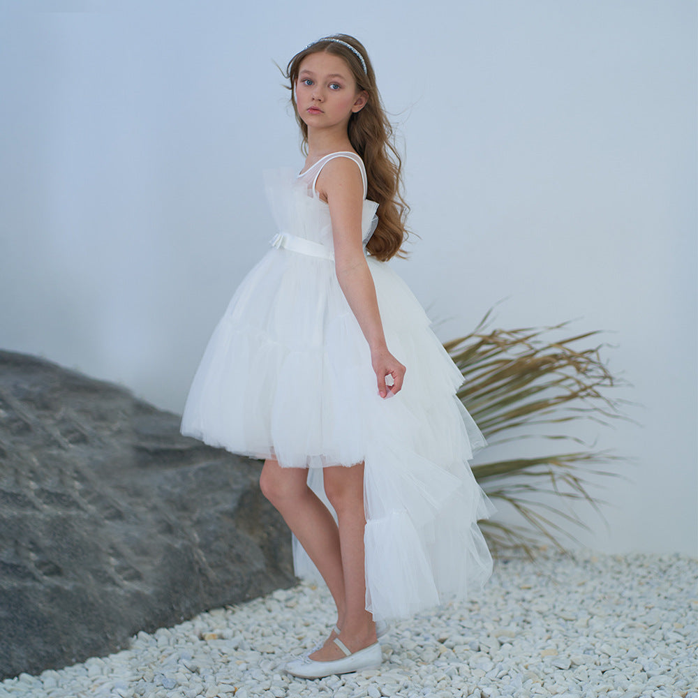 Cute Off Shoulder Pleated Tulle Flower Girl Dress for Parties & Weddings