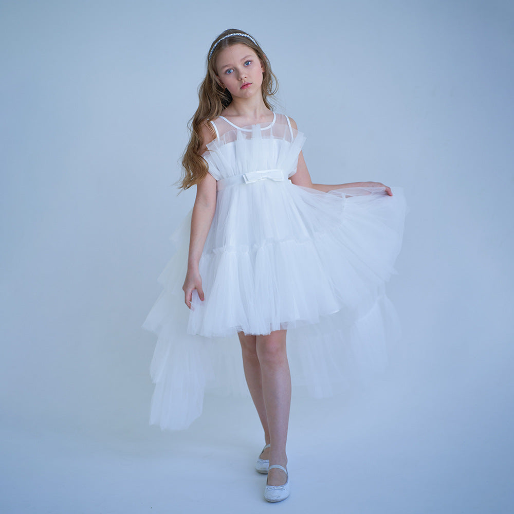 Cute Off Shoulder Pleated Tulle Flower Girl Dress for Parties & Weddings