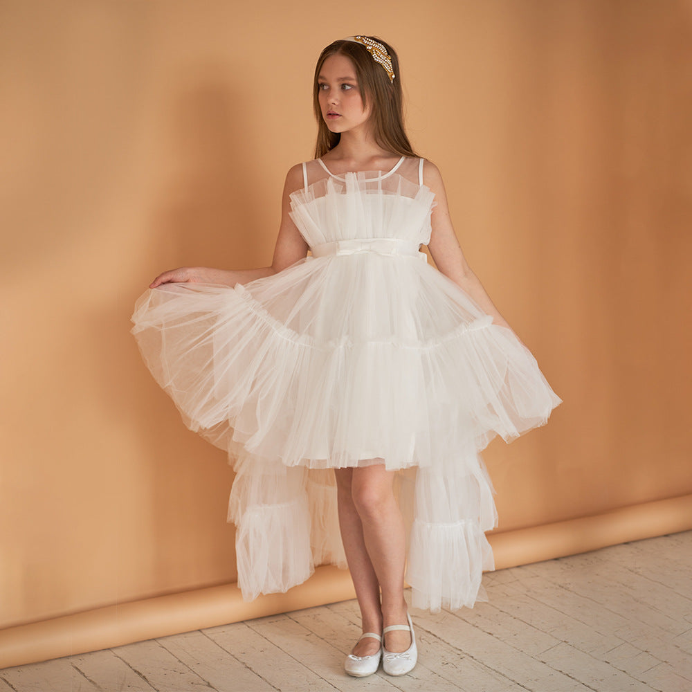 Cute Off Shoulder Pleated Tulle Flower Girl Dress for Parties & Weddings