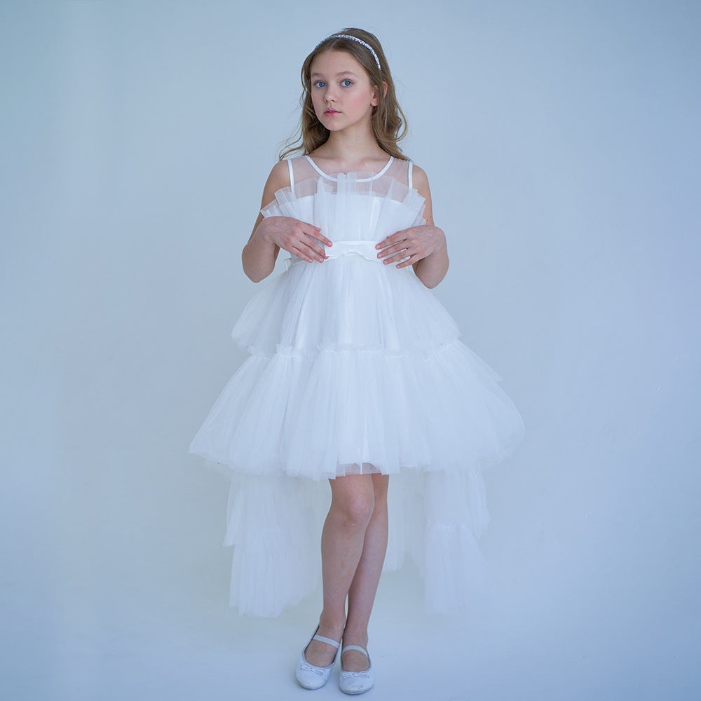 Cute Off Shoulder Pleated Tulle Flower Girl Dress for Parties & Weddings