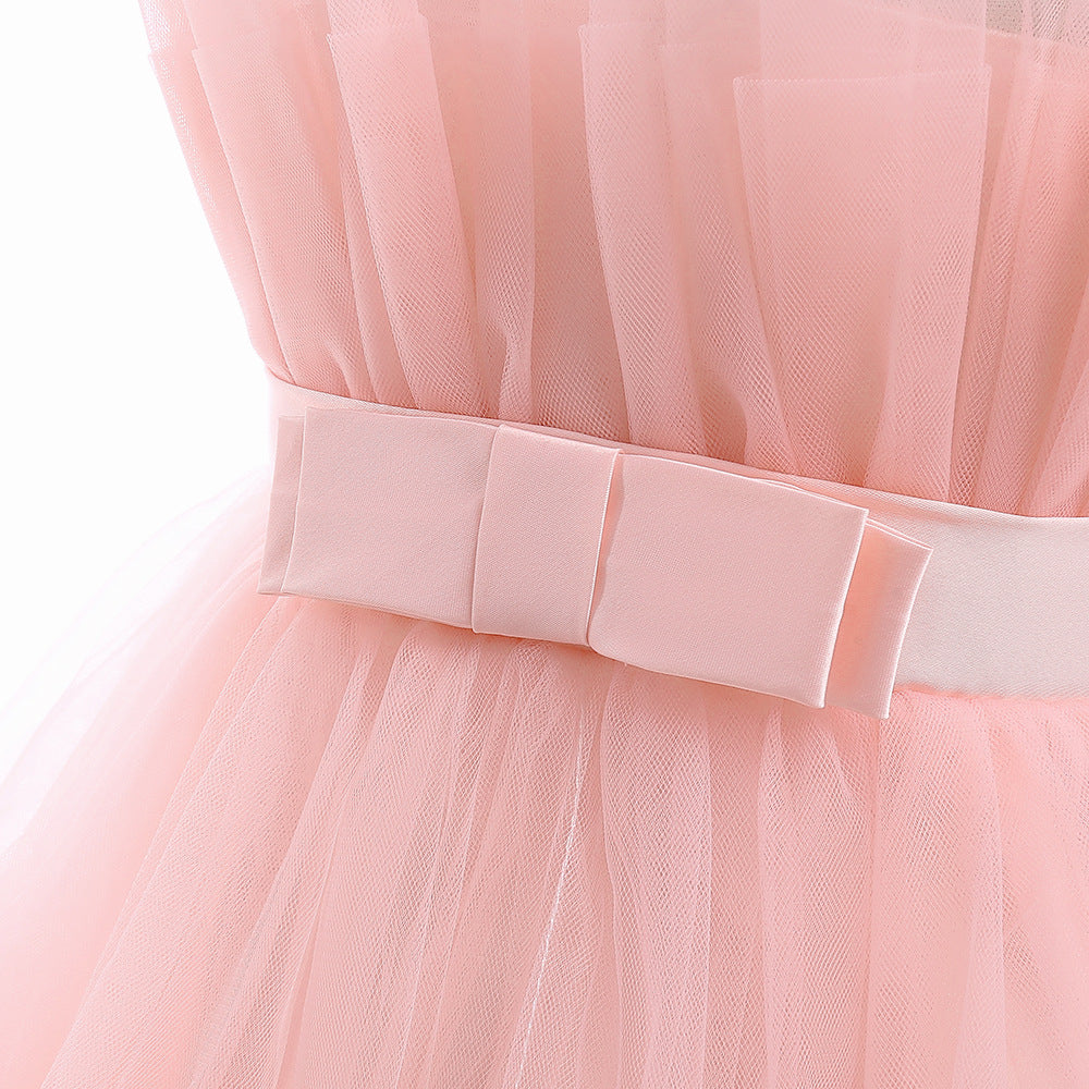 Cute Off Shoulder Pleated Tulle Flower Girl Dress for Parties & Weddings