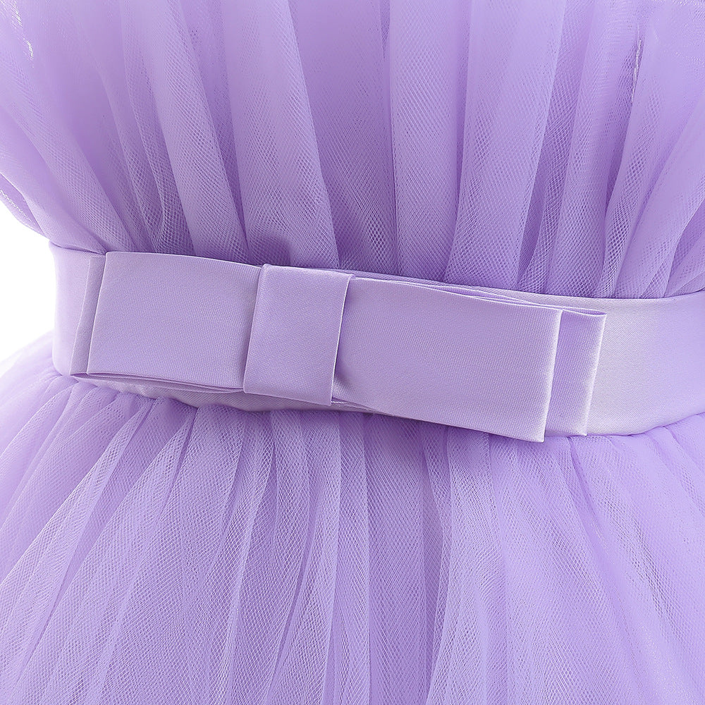 Cute Off Shoulder Pleated Tulle Flower Girl Dress for Parties & Weddings