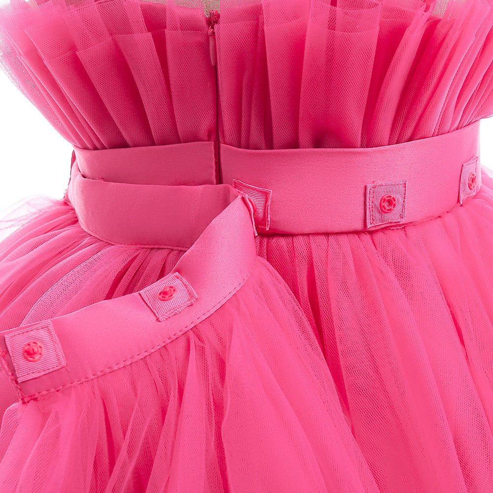 Cute Off Shoulder Pleated Tulle Flower Girl Dress for Parties & Weddings