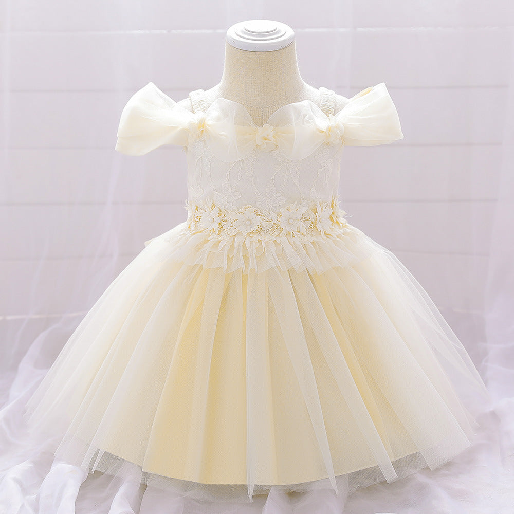 Frocklet Princess Off Shoulder Ball Gown Mesh Dress for Baby Girl's First Birthday & Special Occasions 13