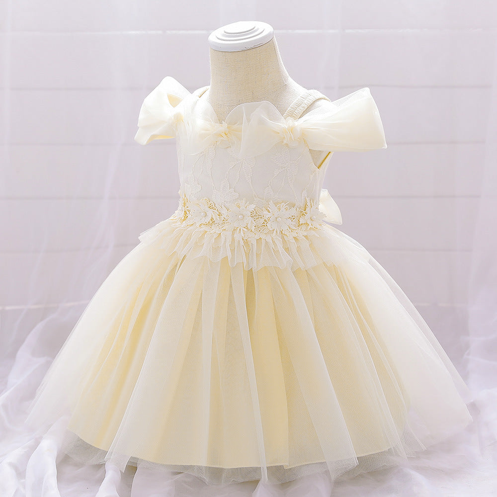 Frocklet Princess Off Shoulder Ball Gown Mesh Dress for Baby Girl's First Birthday & Special Occasions 14