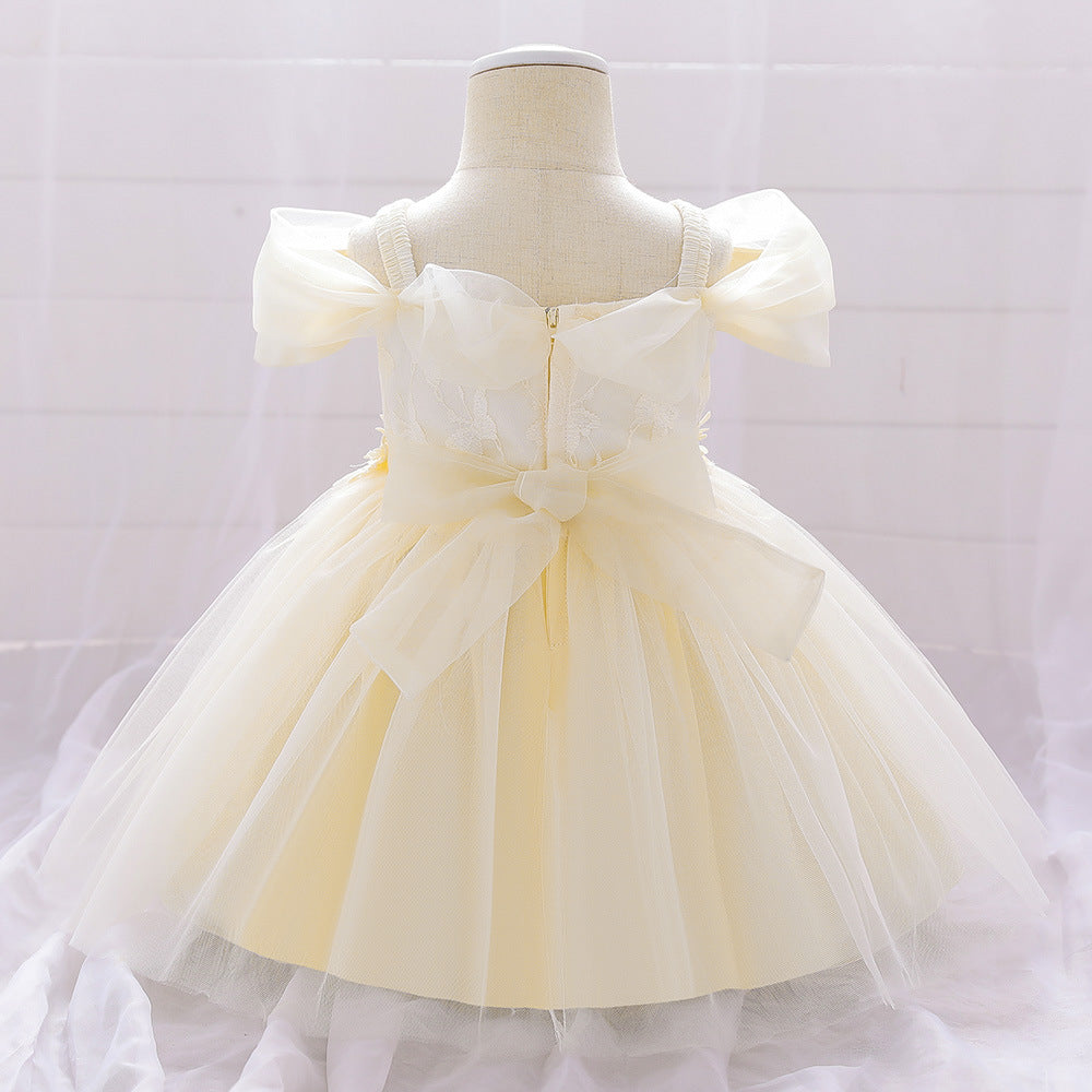 Frocklet Princess Off Shoulder Ball Gown Mesh Dress for Baby Girl's First Birthday & Special Occasions 15