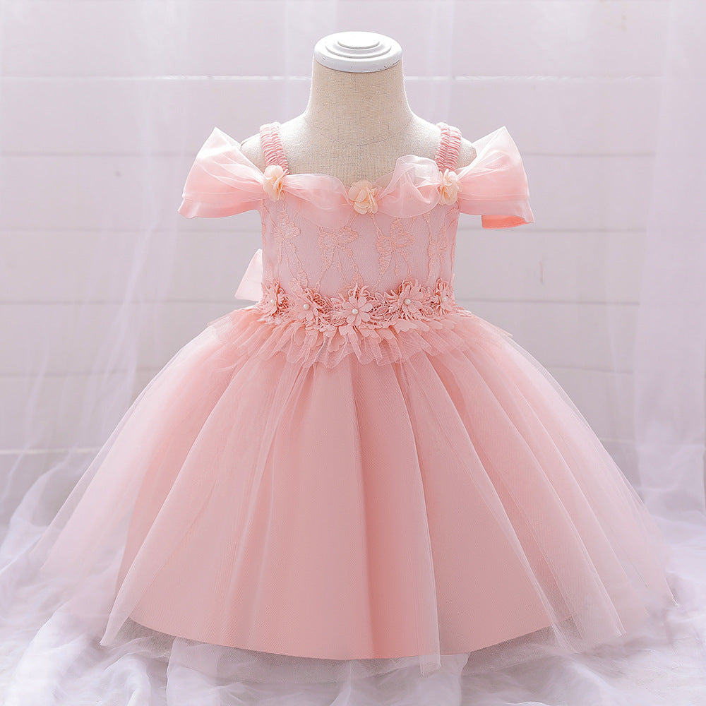 Frocklet Princess Off Shoulder Ball Gown Mesh Dress for Baby Girl's First Birthday & Special Occasions 1