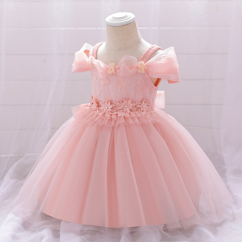 Frocklet Princess Off Shoulder Ball Gown Mesh Dress for Baby Girl's First Birthday & Special Occasions 2