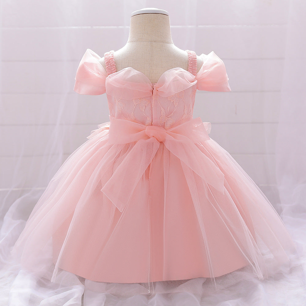 Frocklet Princess Off Shoulder Ball Gown Mesh Dress for Baby Girl's First Birthday & Special Occasions 3