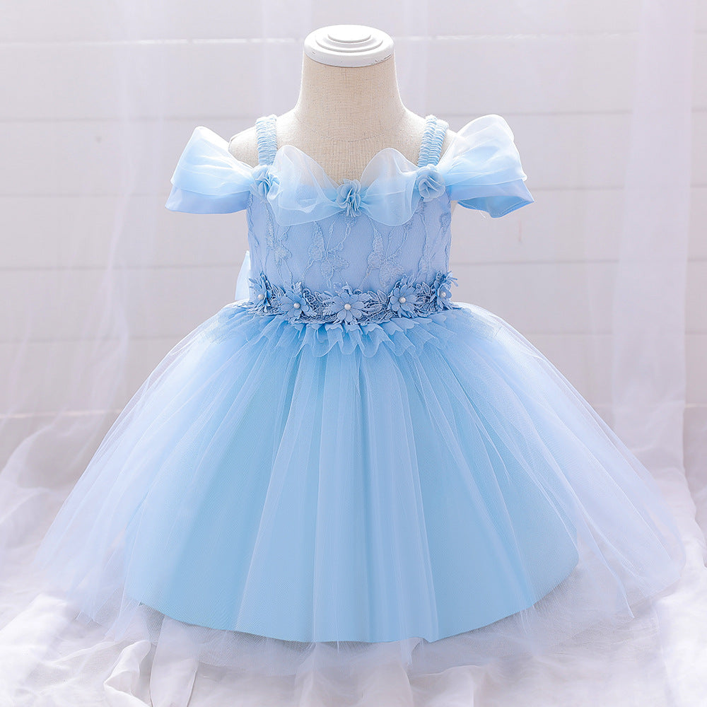 Frocklet Princess Off Shoulder Ball Gown Mesh Dress for Baby Girl's First Birthday & Special Occasions 7