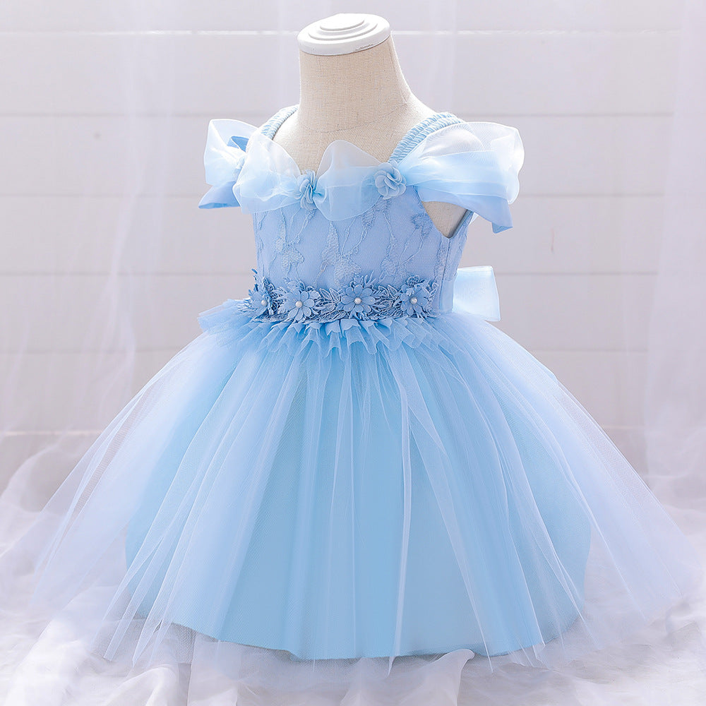 Frocklet Princess Off Shoulder Ball Gown Mesh Dress for Baby Girl's First Birthday & Special Occasions 8
