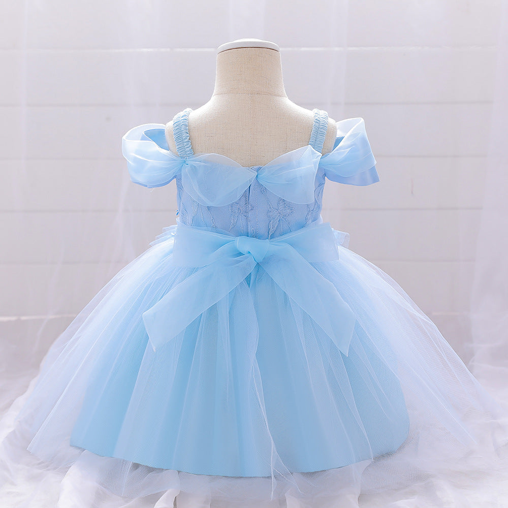 Frocklet Princess Off Shoulder Ball Gown Mesh Dress for Baby Girl's First Birthday & Special Occasions 9