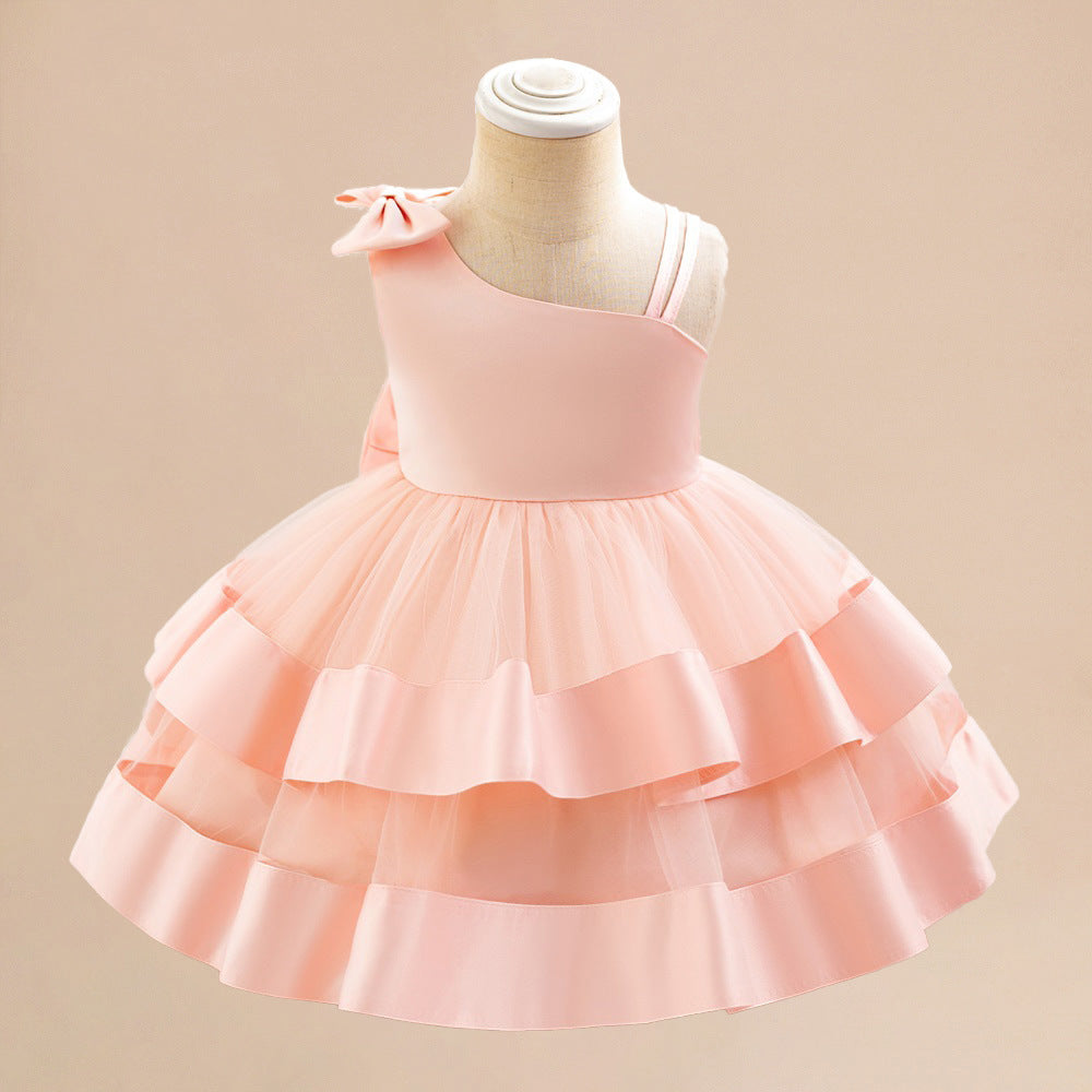 Light Pink Off-Shoulder Puffy Ball Gown Dress for Girls - Tea Length Princess Outfit