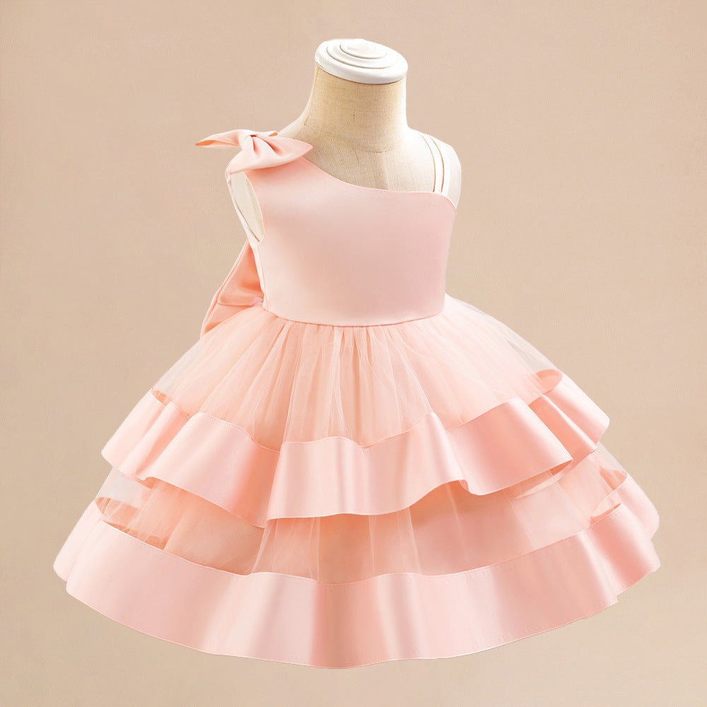 Light Pink Off-Shoulder Puffy Ball Gown Dress for Girls - Tea Length Princess Outfit