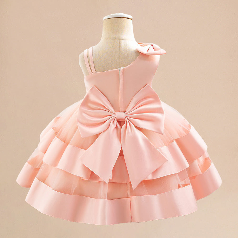 Light Pink Off-Shoulder Puffy Ball Gown Dress for Girls - Tea Length Princess Outfit