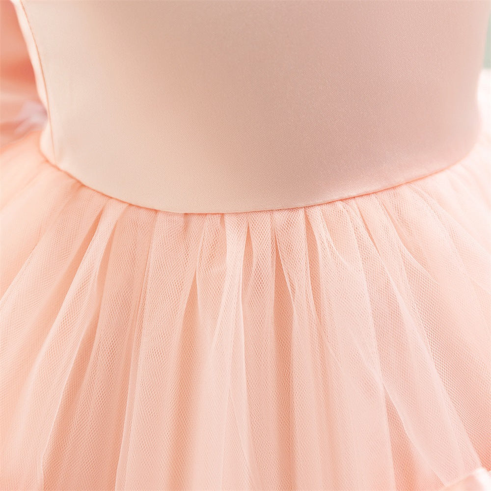 Light Pink Off-Shoulder Puffy Ball Gown Dress for Girls - Tea Length Princess Outfit