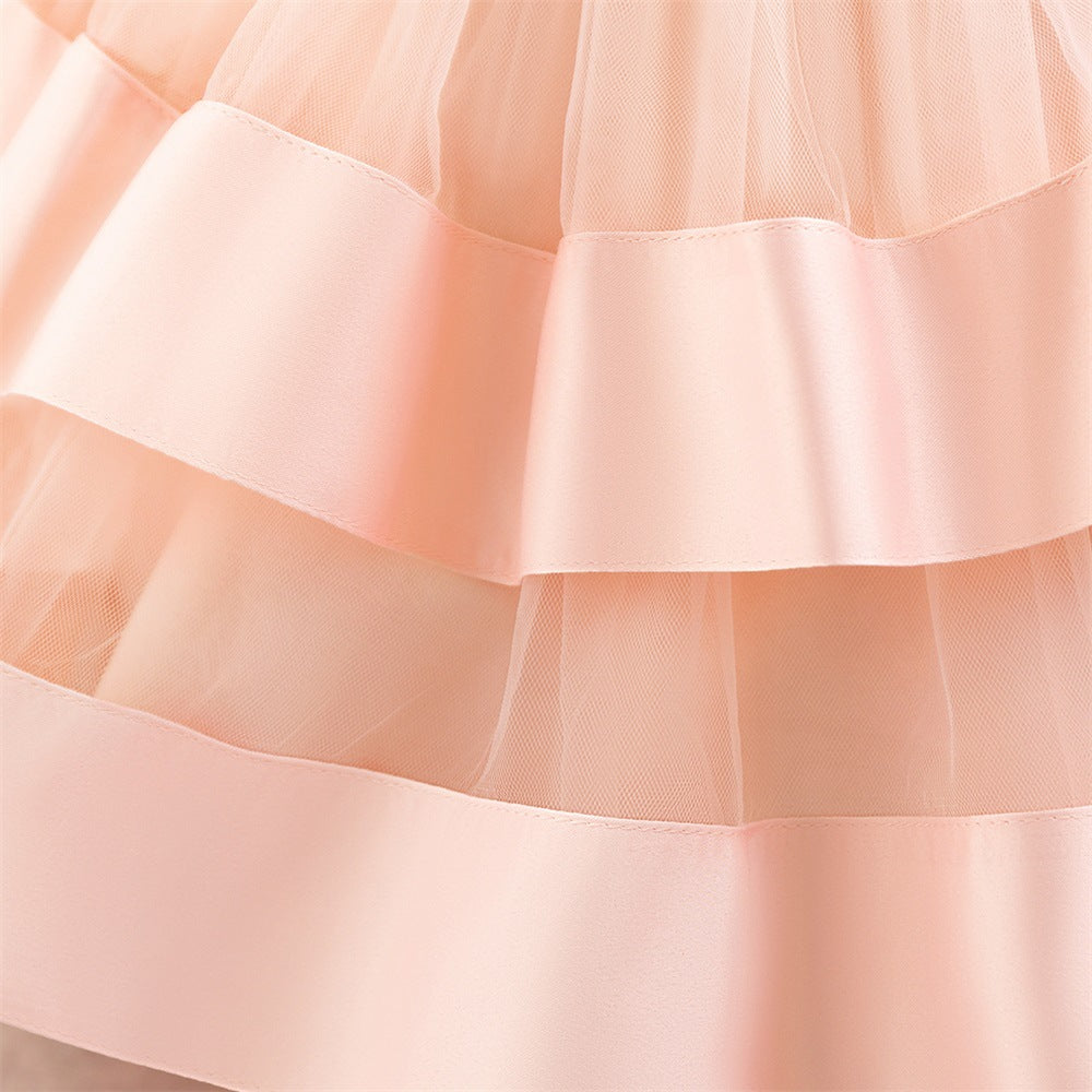 Light Pink Off-Shoulder Puffy Ball Gown Dress for Girls - Tea Length Princess Outfit