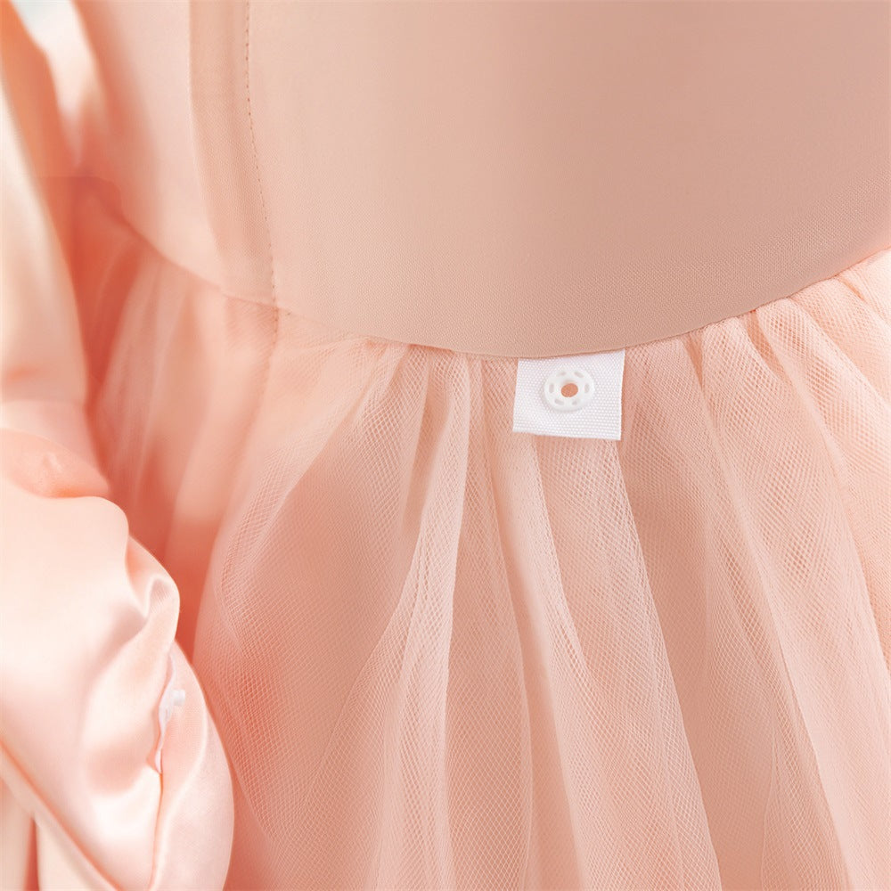Light Pink Off-Shoulder Puffy Ball Gown Dress for Girls - Tea Length Princess Outfit