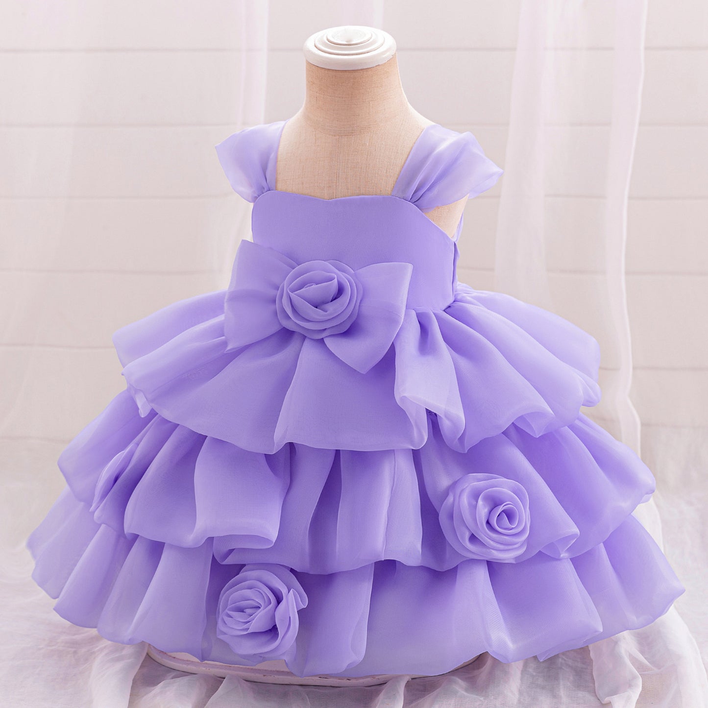 Off Shoulder Puffy Princess Party Dress for Girls | Tea Length Organza Ball Gown
