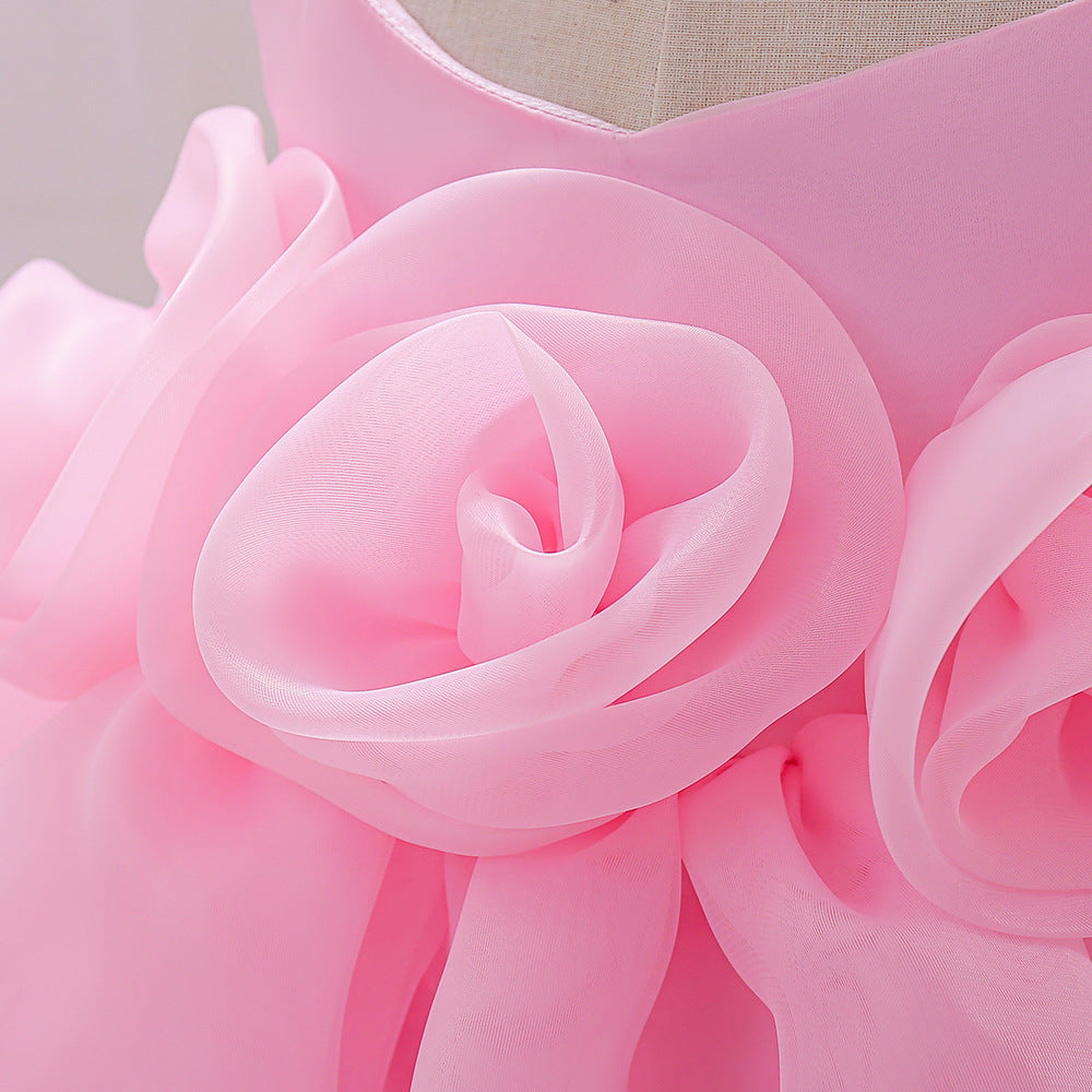 Off-Shoulder Puffy Ball Gown Toddler Dress with 3D Floral Ruffles for Parties & Weddings