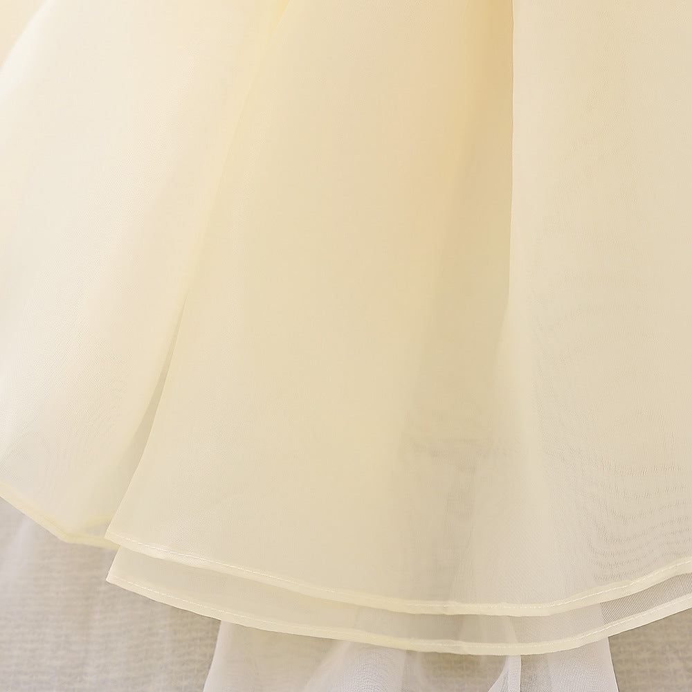 Off-Shoulder Puffy Ball Gown Toddler Dress with 3D Floral Ruffles for Parties & Weddings