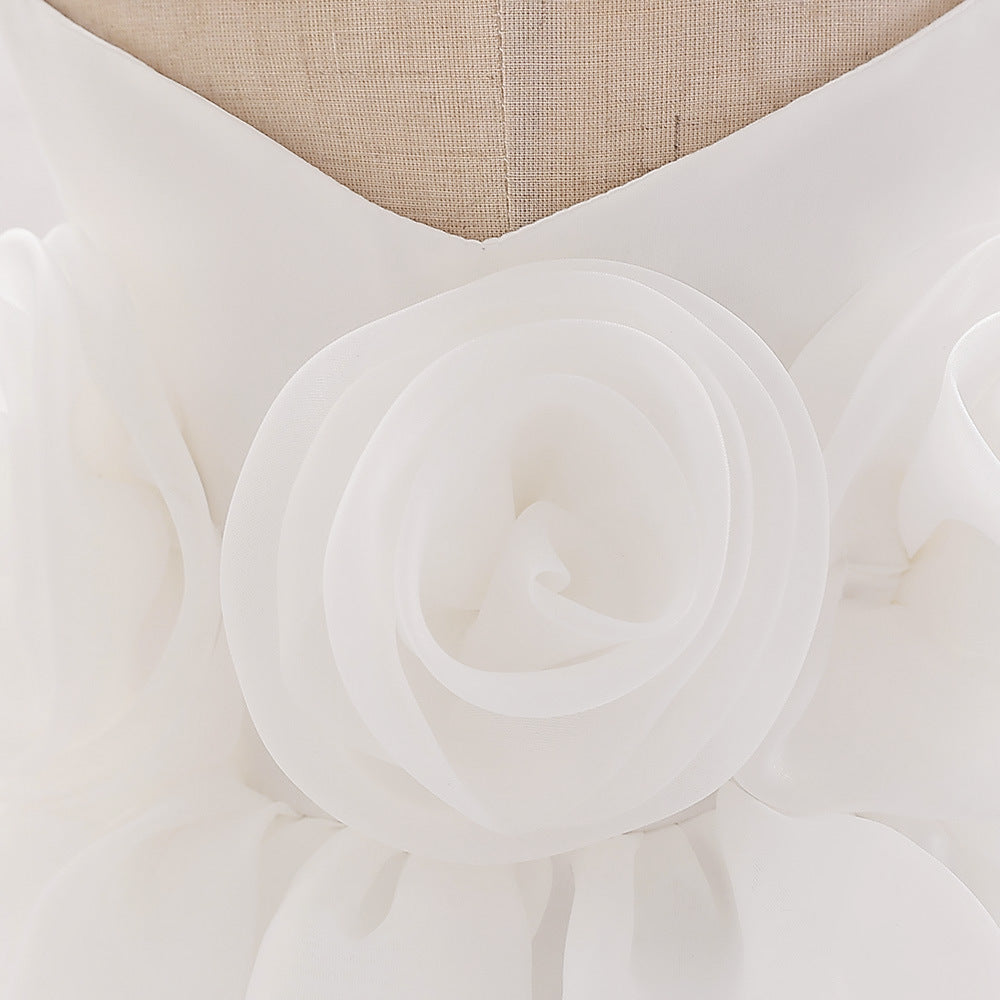 Off-Shoulder Puffy Ball Gown Toddler Dress with 3D Floral Ruffles for Parties & Weddings