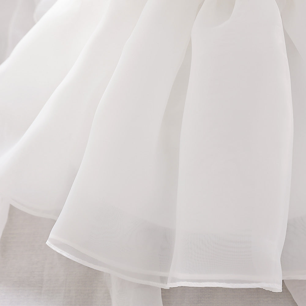 Off-Shoulder Puffy Ball Gown Toddler Dress with 3D Floral Ruffles for Parties & Weddings