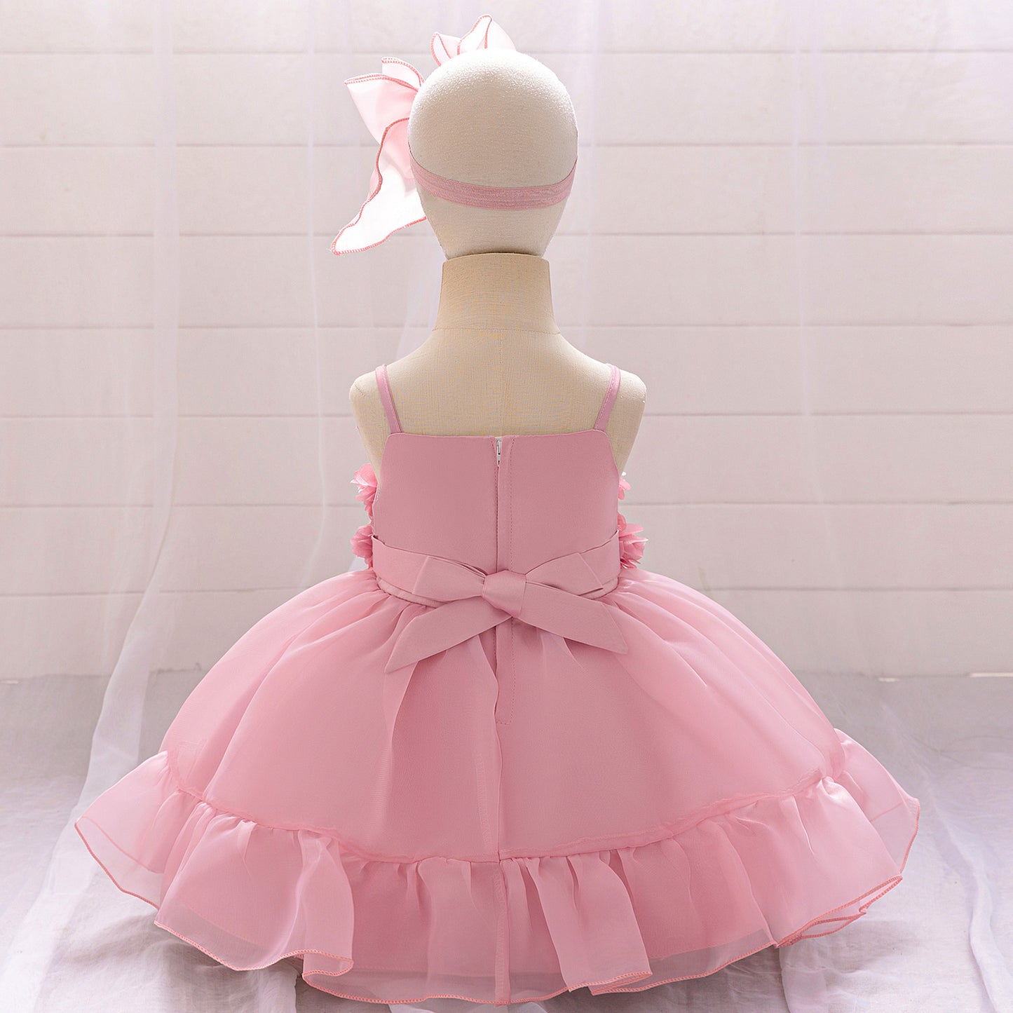 Off-Shoulder Puff Sleeve Flower Girl Dress – Tea Length Baby Ball Gown