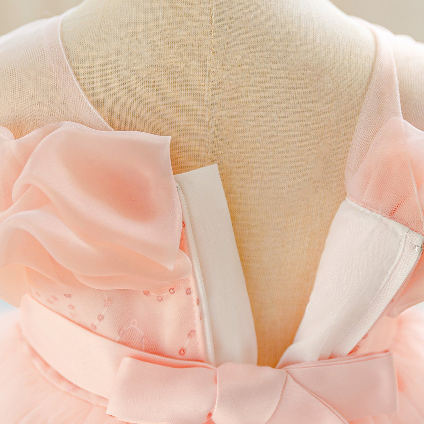 Light Pink Off Shoulder Ball Gown for Girls | Puffy Princess Mesh Dress