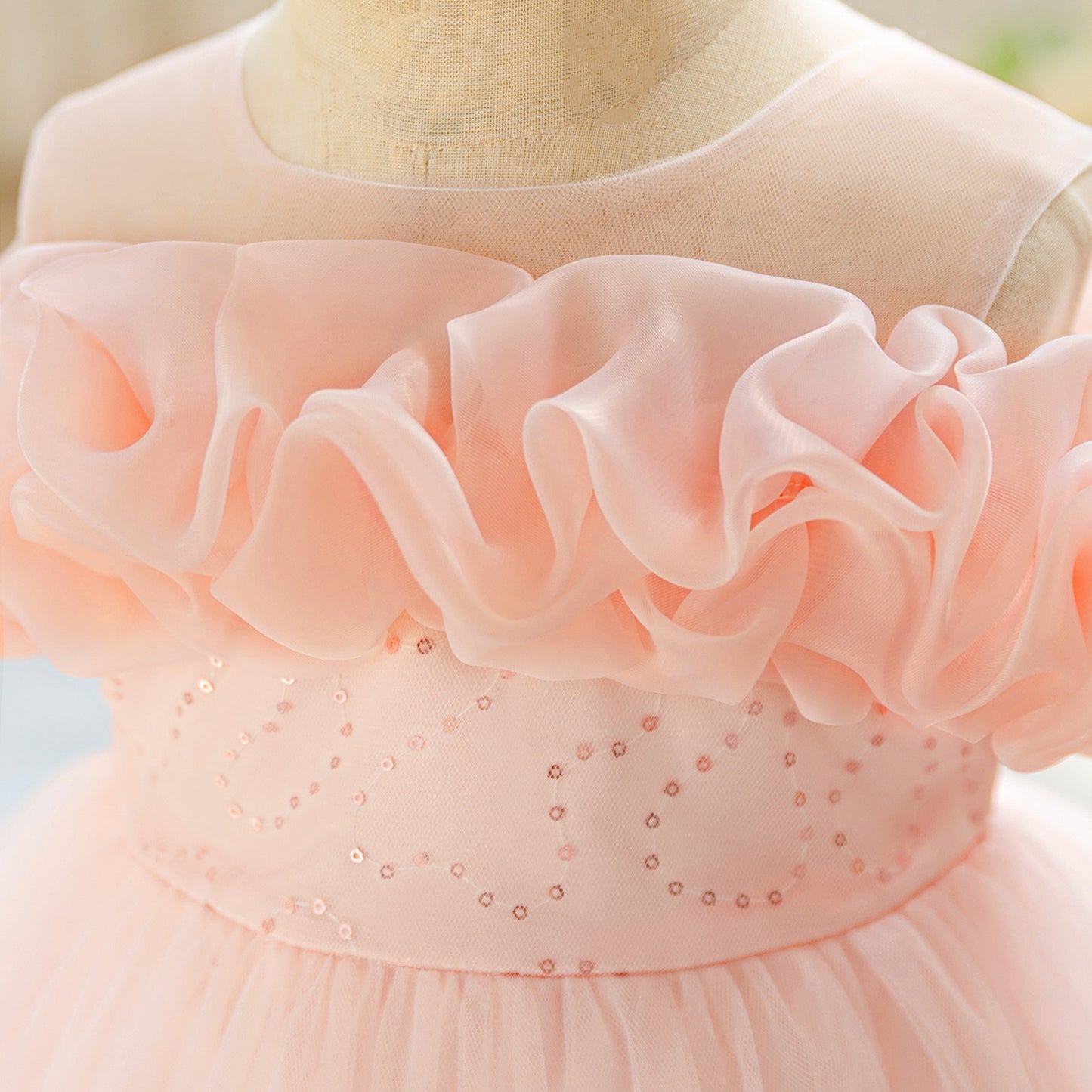 Light Pink Off Shoulder Ball Gown for Girls | Puffy Princess Mesh Dress