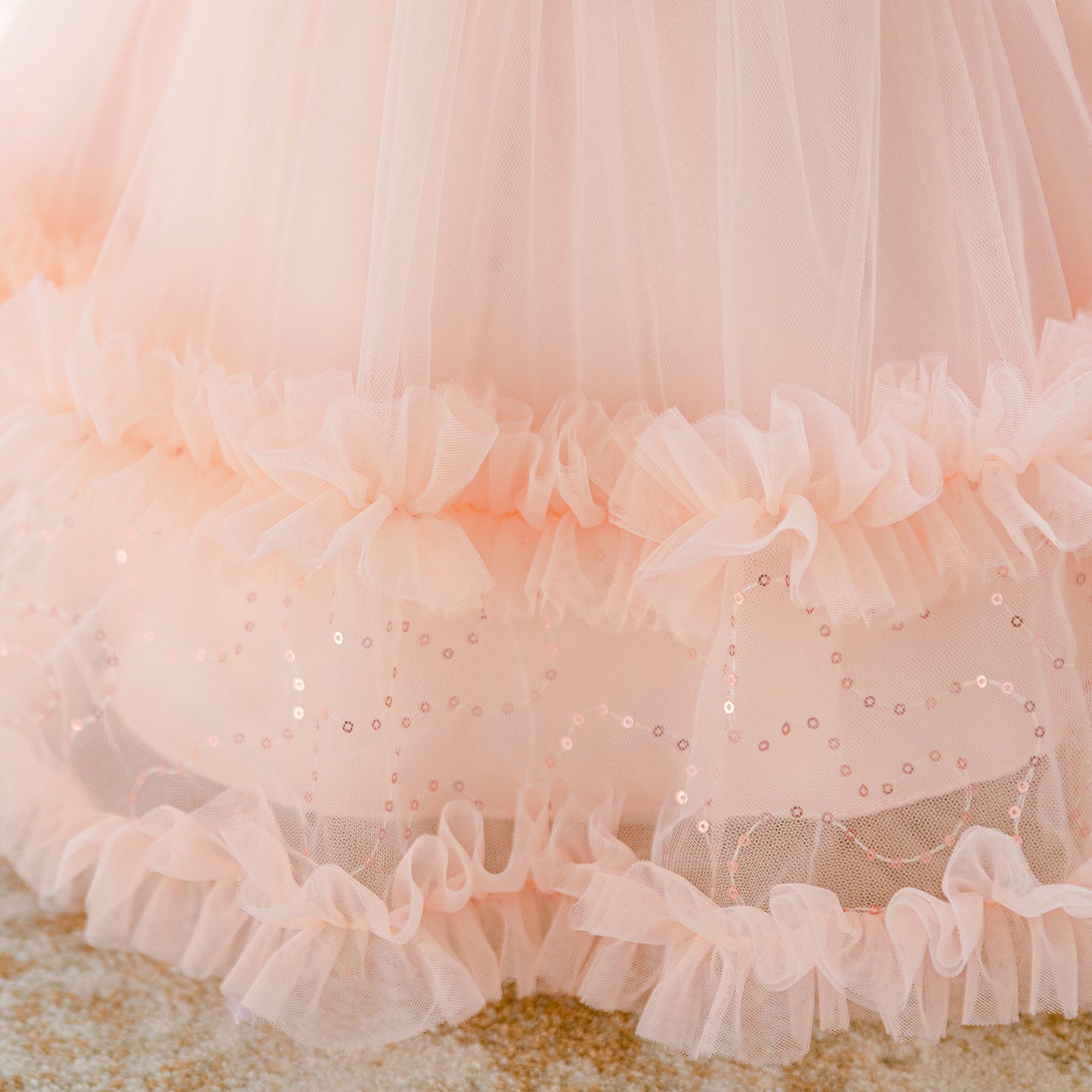 Light Pink Off Shoulder Ball Gown for Girls | Puffy Princess Mesh Dress