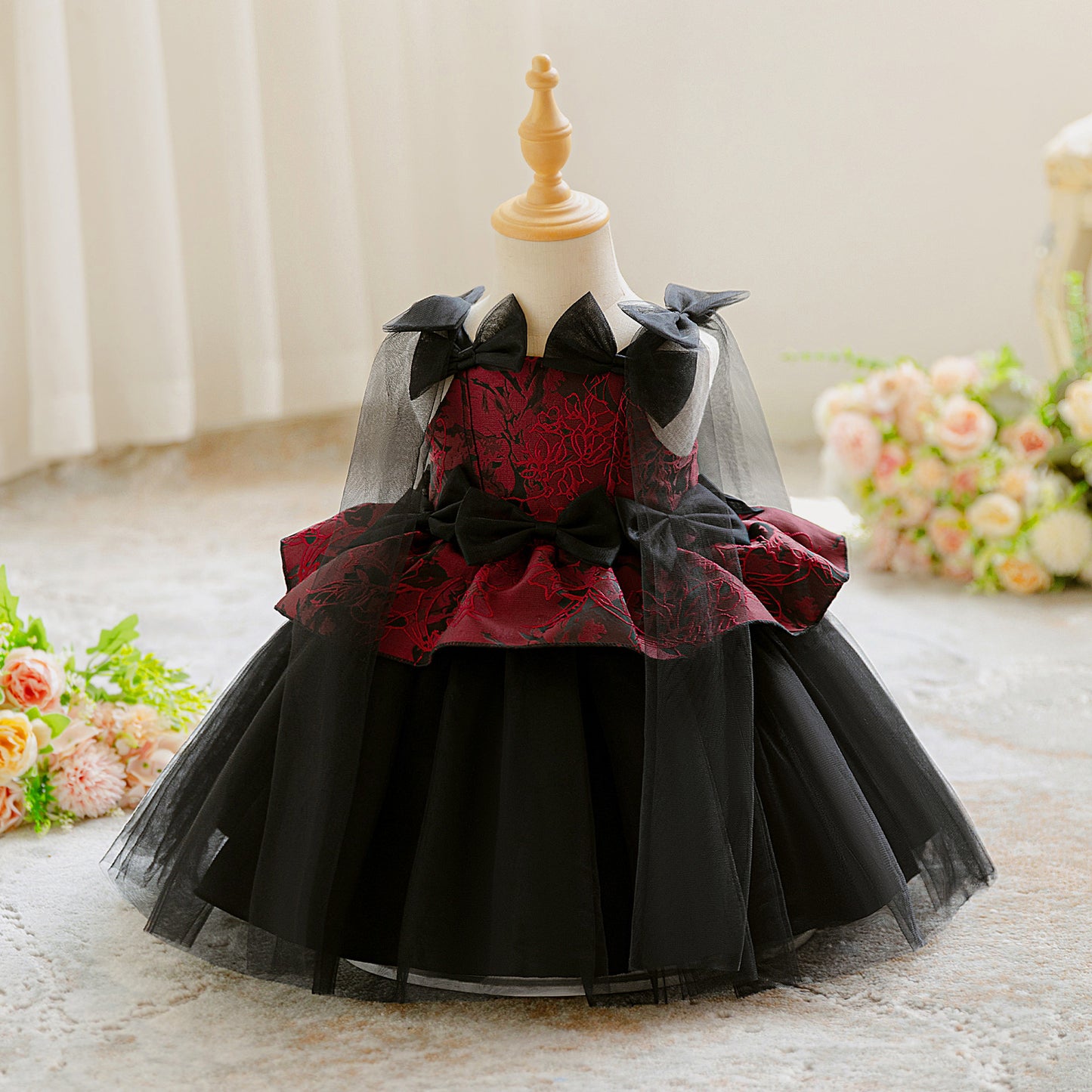 Cute Off-Shoulder Ball Gown Princess Dress for Little Girls – Tiered Tulle with Bow