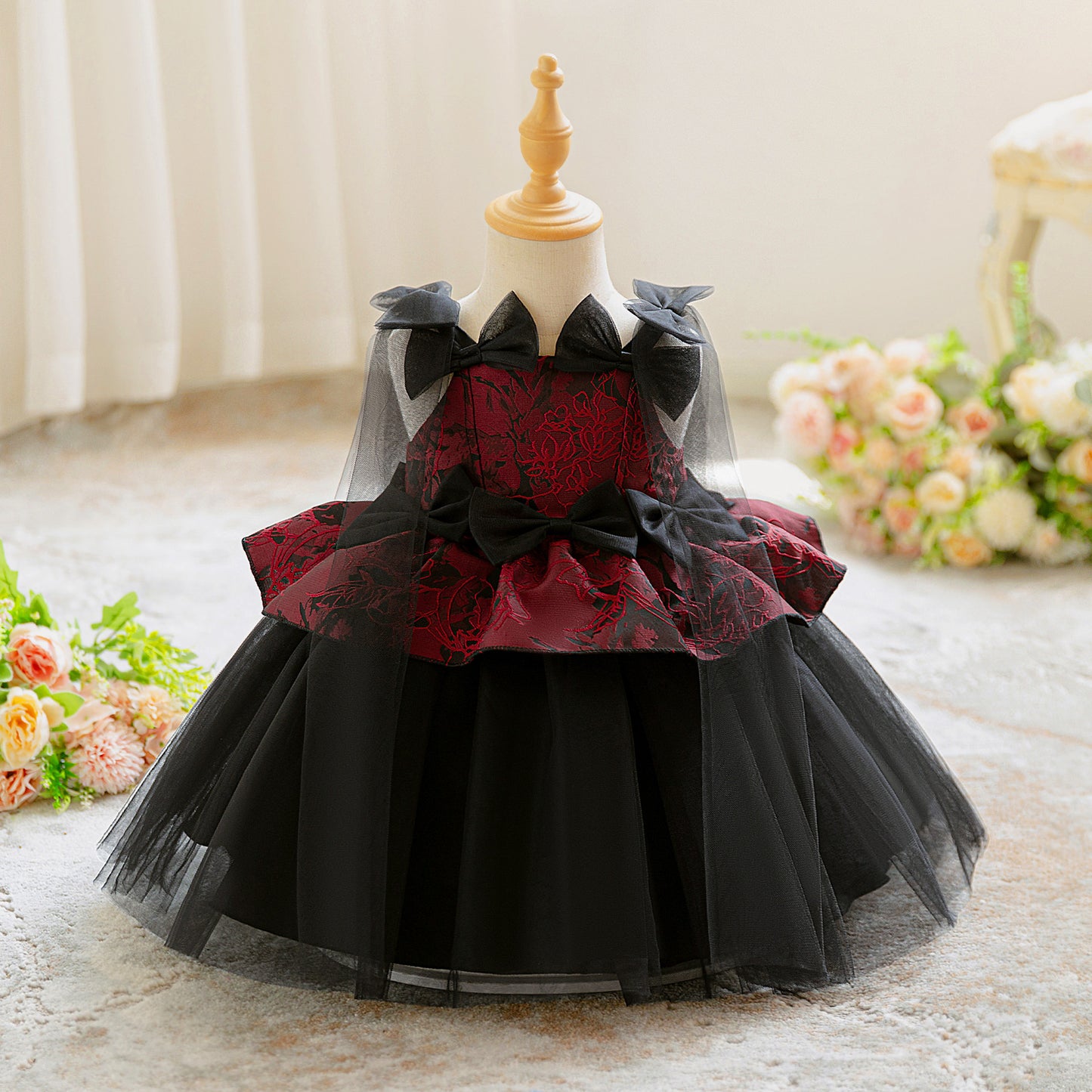 Cute Off-Shoulder Ball Gown Princess Dress for Little Girls – Tiered Tulle with Bow