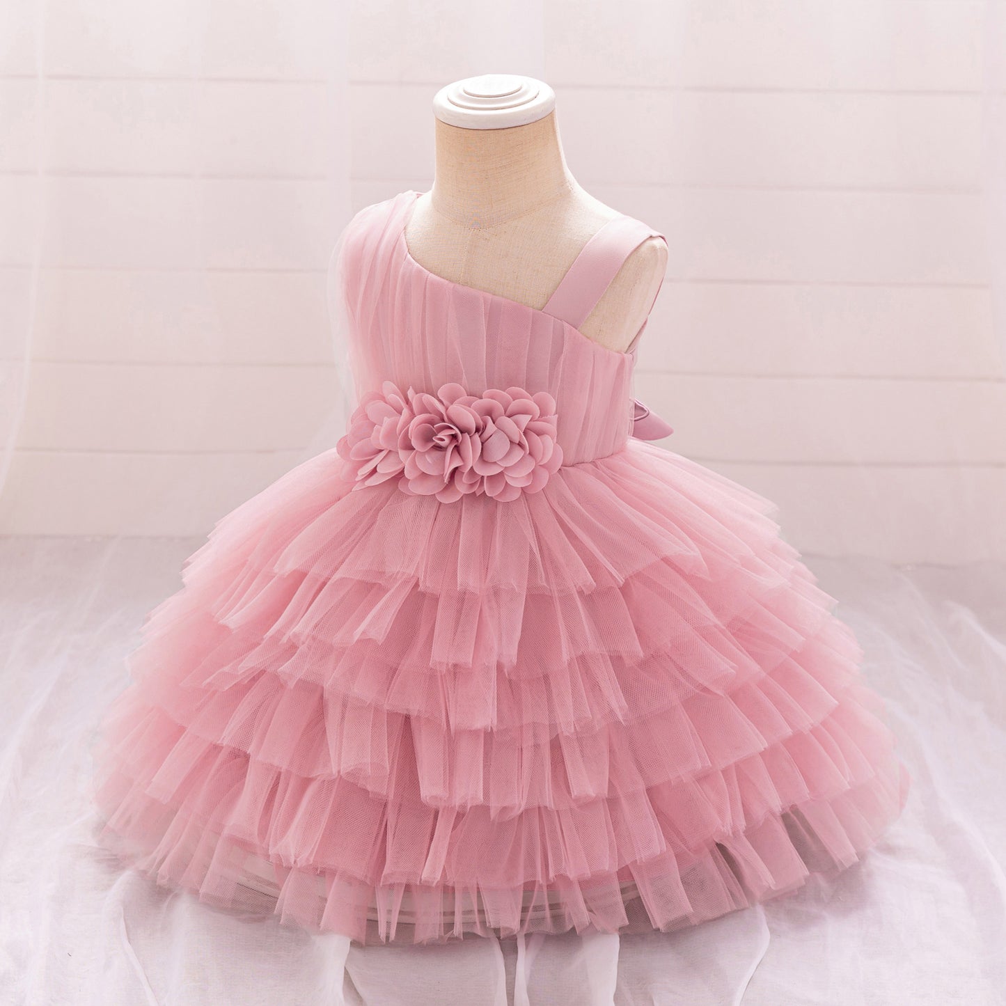 Cute Off-Shoulder Puffy Tulle Princess Dress with Flowers for Baby & Toddler Girls