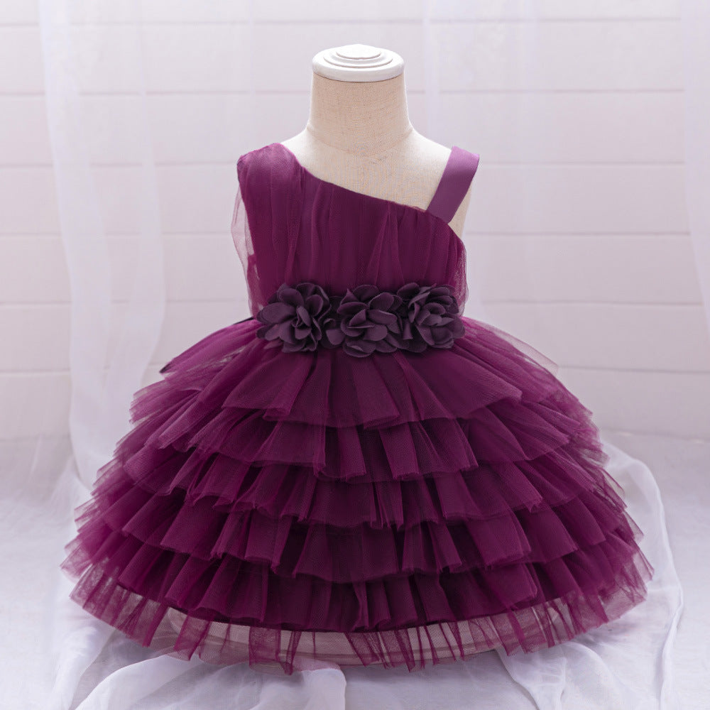 Cute Off-Shoulder Puffy Tulle Princess Dress with Flowers for Baby & Toddler Girls