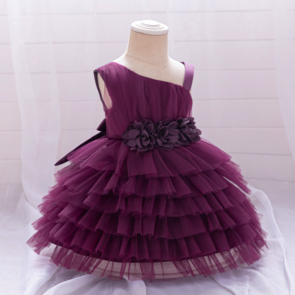 Cute Off-Shoulder Puffy Tulle Princess Dress with Flowers for Baby & Toddler Girls