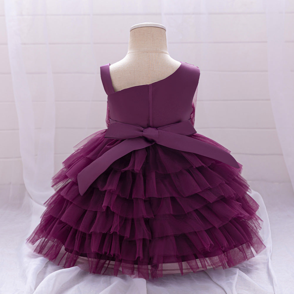 Cute Off-Shoulder Puffy Tulle Princess Dress with Flowers for Baby & Toddler Girls