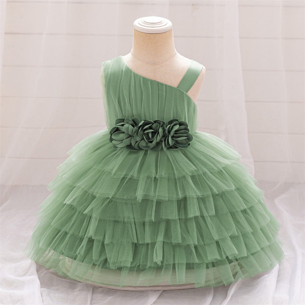 Cute Off-Shoulder Puffy Tulle Princess Dress with Flowers for Baby & Toddler Girls