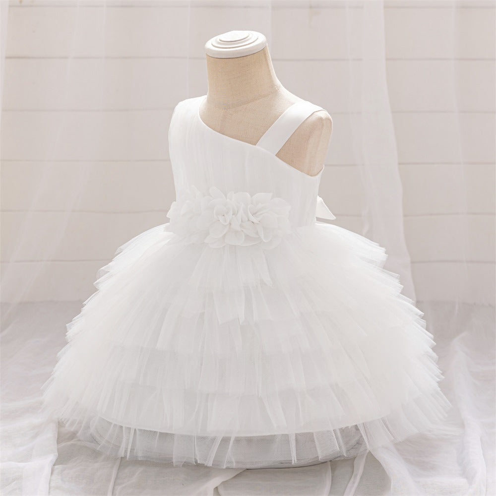 Cute Off-Shoulder Puffy Tulle Princess Dress with Flowers for Baby & Toddler Girls