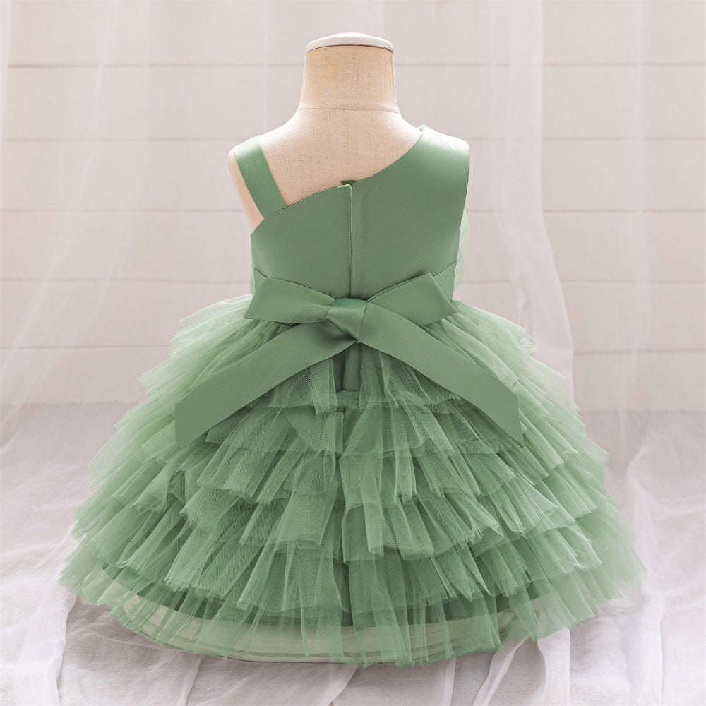 Cute Off-Shoulder Puffy Tulle Princess Dress with Flowers for Baby & Toddler Girls