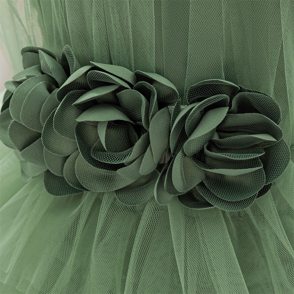 Cute Off-Shoulder Puffy Tulle Princess Dress with Flowers for Baby & Toddler Girls