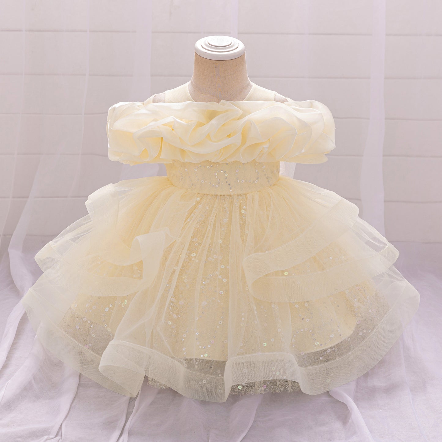 Cute Off-Shoulder Puffy Tulle Dress for Girls | Princess Party & Flower Girl Gown
