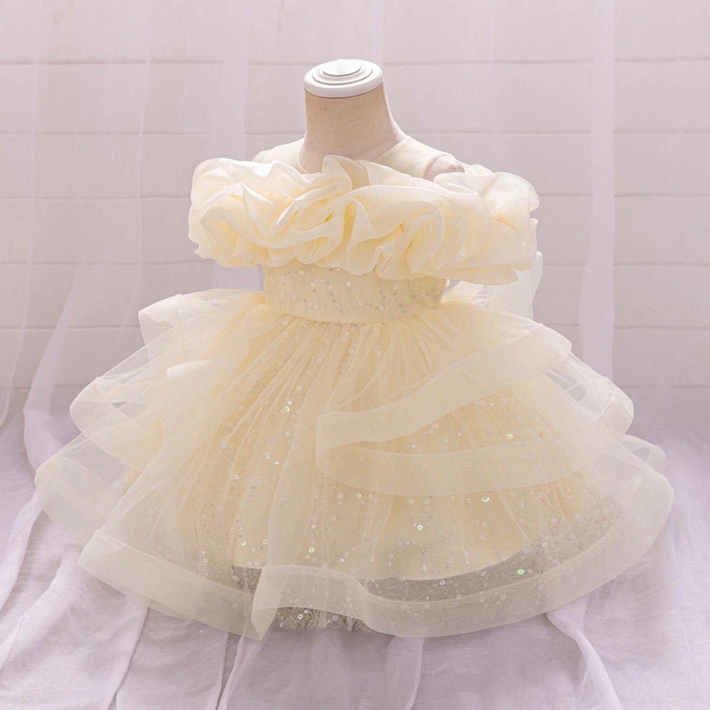 Cute Off-Shoulder Puffy Tulle Dress for Girls | Princess Party & Flower Girl Gown